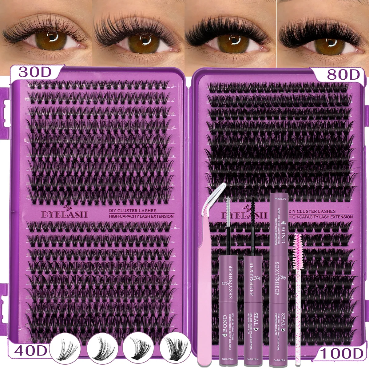 DIY Wimpernbüschel-Set Einzelwimpern-Kit Großes Set mit Kleber und Versiegelung Wimpernpinzette Wispy Lashes Kit Wiederverwendbar – Detail 11