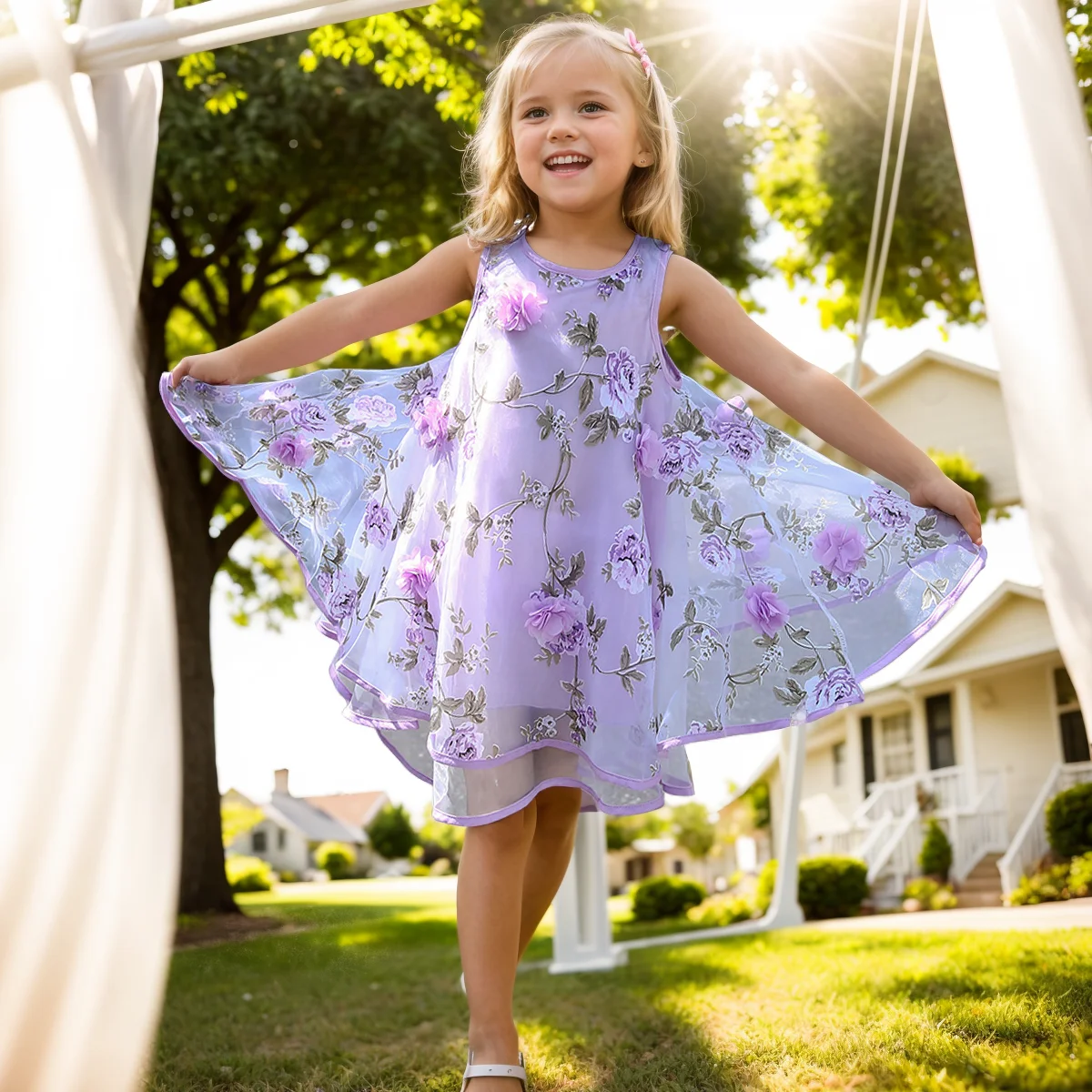Robe d\'été bohème à fleurs pour filles, tenue de plage, en mousseline de soie, motif floral, pour adolescentes de 6, 8, 10, 12 et 14 ans