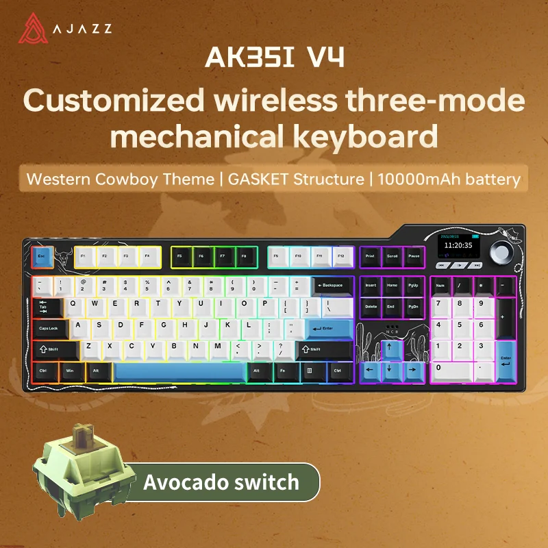 AK35I V4 MAX Hot-swappable gamingtoetsenbord met metalen knop, aangepaste RGB, langdurige batterijduur - gratis willekeurige bedrade kantoormuis