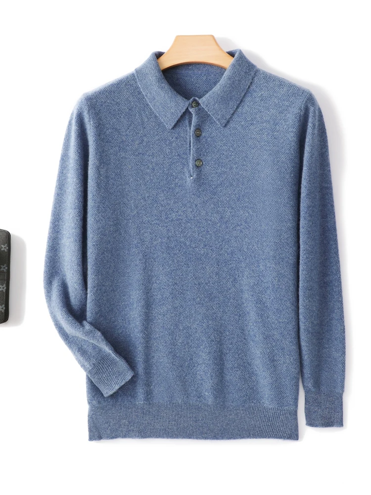 100% ميرينو سترة صوف للرجال قميص طوق متماسكة الدافئة البلوز الخريف الشتاء سميكة طويلة الأكمام بلون الترفيه الملابس