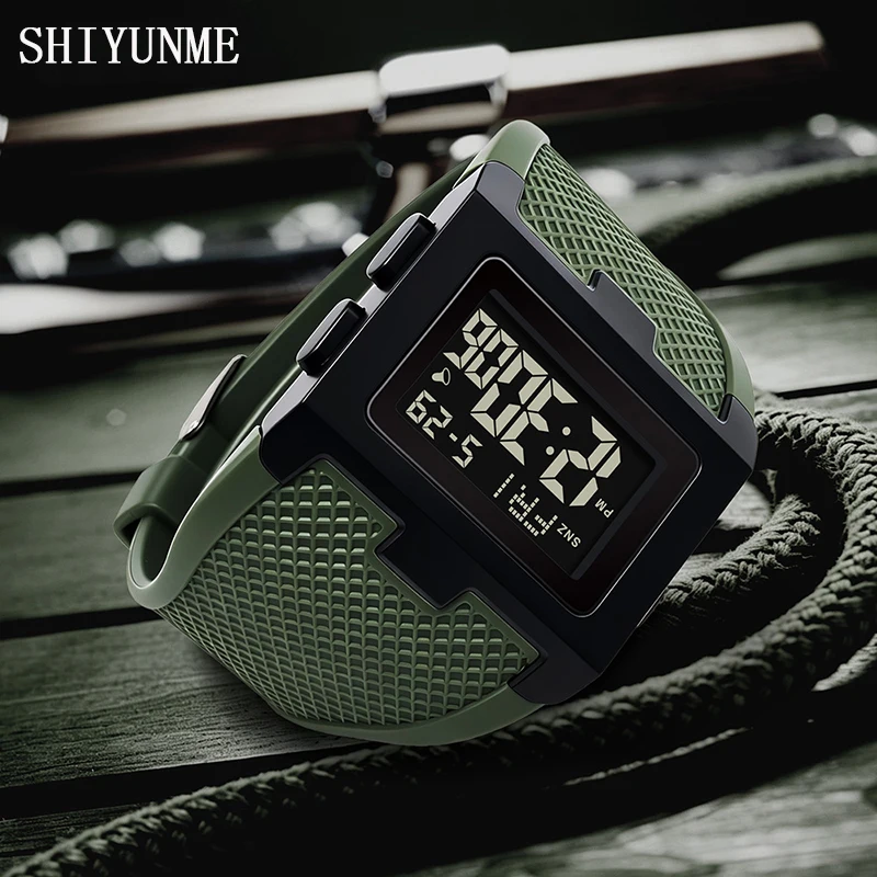 SHIYUNME Trendy Men's Electron Watches Creative Design Square Dial LED Luminous Countdown Multi-functional Sports Digital Watch