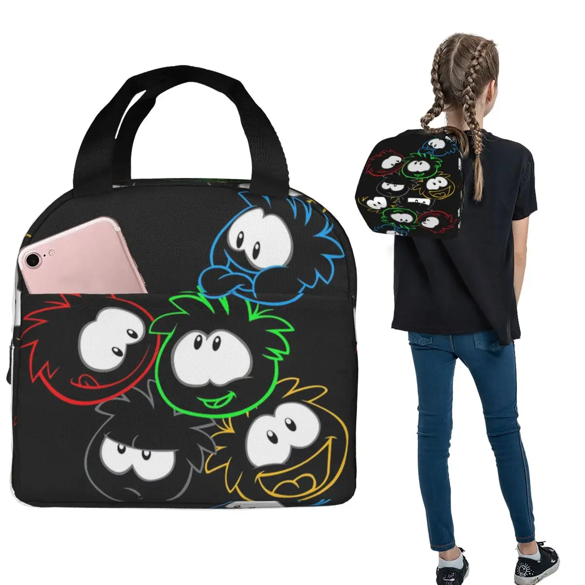 Club Penguin Puffle Group Insulated Lunch Bag for Women Kids Leakproof Food Boxes Thermal Lunch Box Tote
