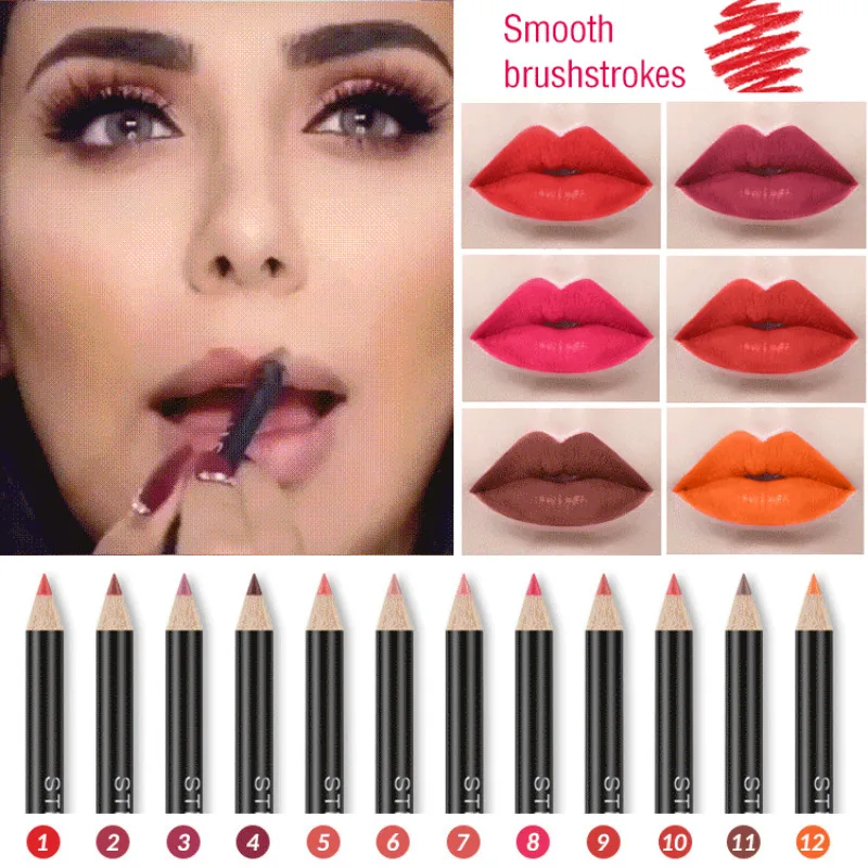 12 pz/set Lip Liner Lipstick Set Velvet Nude Matte Lipliner Waterproof Long Lasting antiaderente Cup rossetto Lip Liner Cosmetic