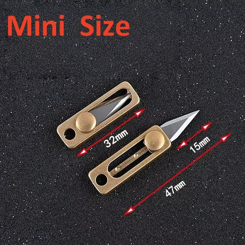 Mini Brass Push Knife Keychain Portable Edc Keychain Pendant Unpacking Express Opener Outdoor Camping Tool Mini Knife Key Ring