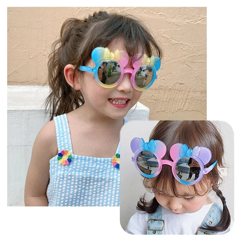 Disney gafas de sol de Minnie Mouse para niños, gafas de princesa con dibujos animados de Mickey Mouse, protección UV, accesorios de arco, regalos para niños