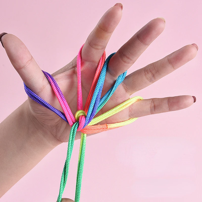 Turnover Rope Hand Movement Toy Special Rope Children Rainbow Color Rope Primary School Students Cross Flower Rope Toy