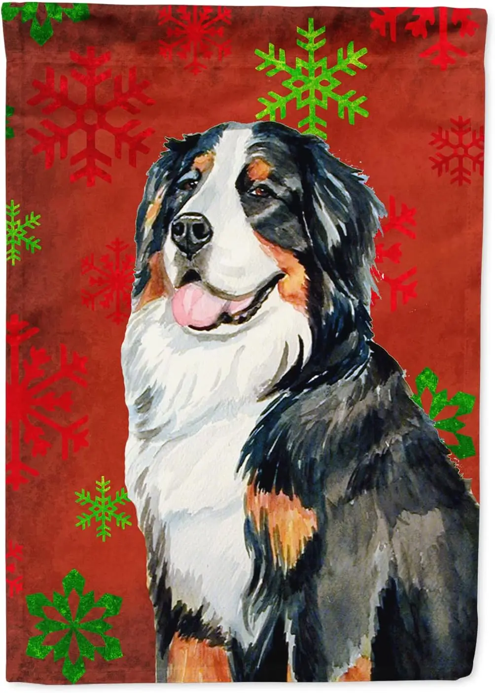 Carolines Treasures LH9334GF Bernese Mountain Dog Red Green Snowflakes Holiday Christmas Garden Flag Mailbox Flag Decorative Yar