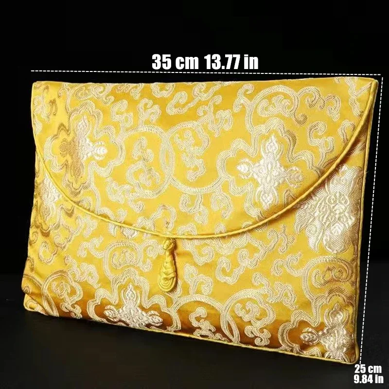 Buddhist Scripture Storage Bag Tantric Organizer Handicrafts Embroidery Satin Button Bag Good Luck Buddhism Home Gift Decorative