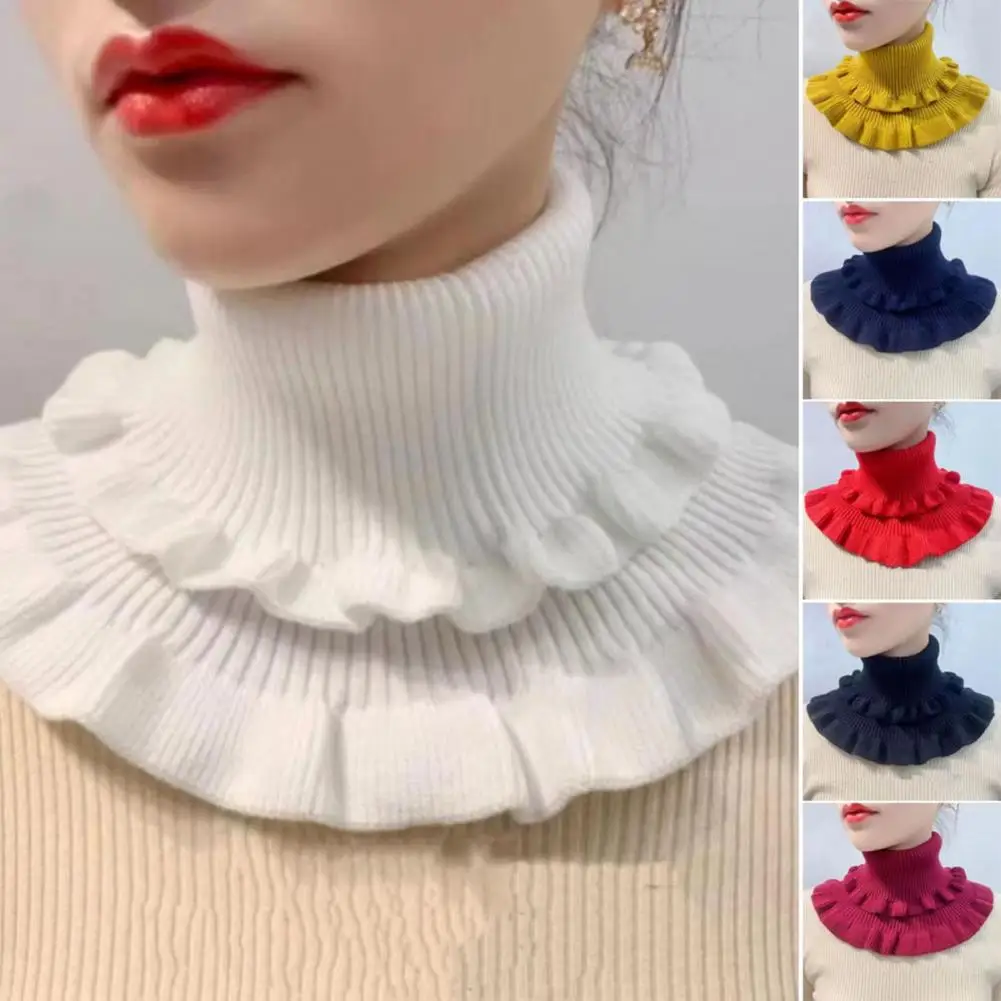 65cm Women Fake Collar Double-Layered Ruffle Trim Autumn Winter False Collar Solid Color Detachable Collar Shirt Accessories