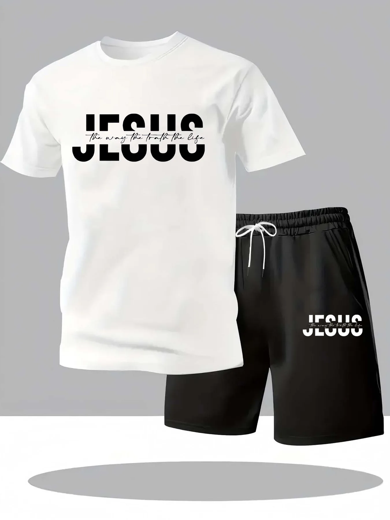 

Men's summer new casual short-sleeved T-shirt set, fashionable outdoor men's round-neck pullover + sports shorts 2-piece set
