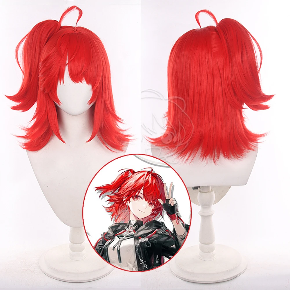Arknights Exusiai the New Covenant Cos Wig Cosplay Costumes Headwear 40cm Long Simulation Scalp Thick Mixed Puffy Long Hair Wigs