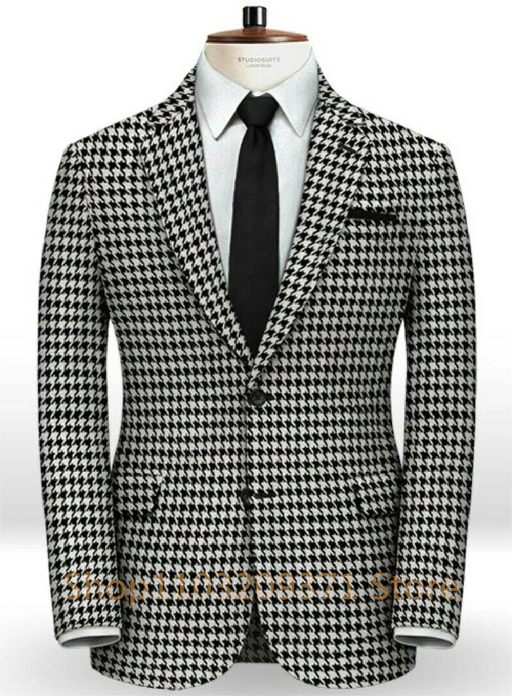 Houndstooth Men Suits for Wedding 2024 Plaid Slim Fit Groom Tuxedo Single Breasted Bridegroom Suit 2 Pcs (Jacket + Pants)