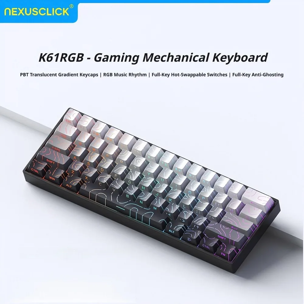 NexusClick 61 Keys Magnetic Gaming Keyboard,Mechanical Wired for Pro Esports,Hot Swappable RGB Backlit PBT Keycaps for PC Gamer