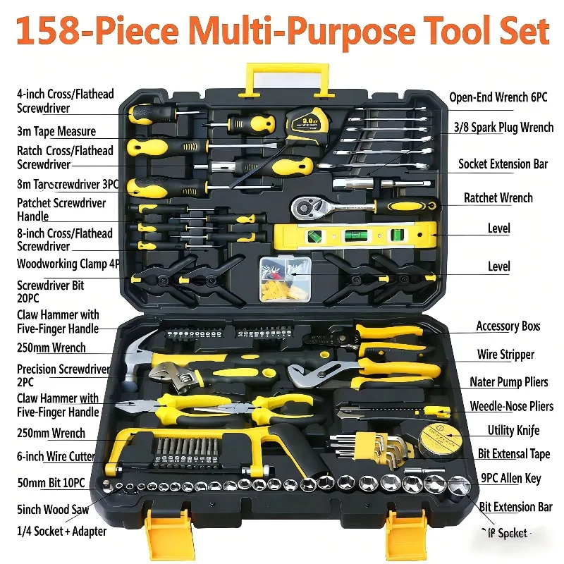 108PCS Hardware Hand Tool Set, Multi-purpose Repair Tool Kit for Home Maintenance  Automobile Repair Storage Tool Box