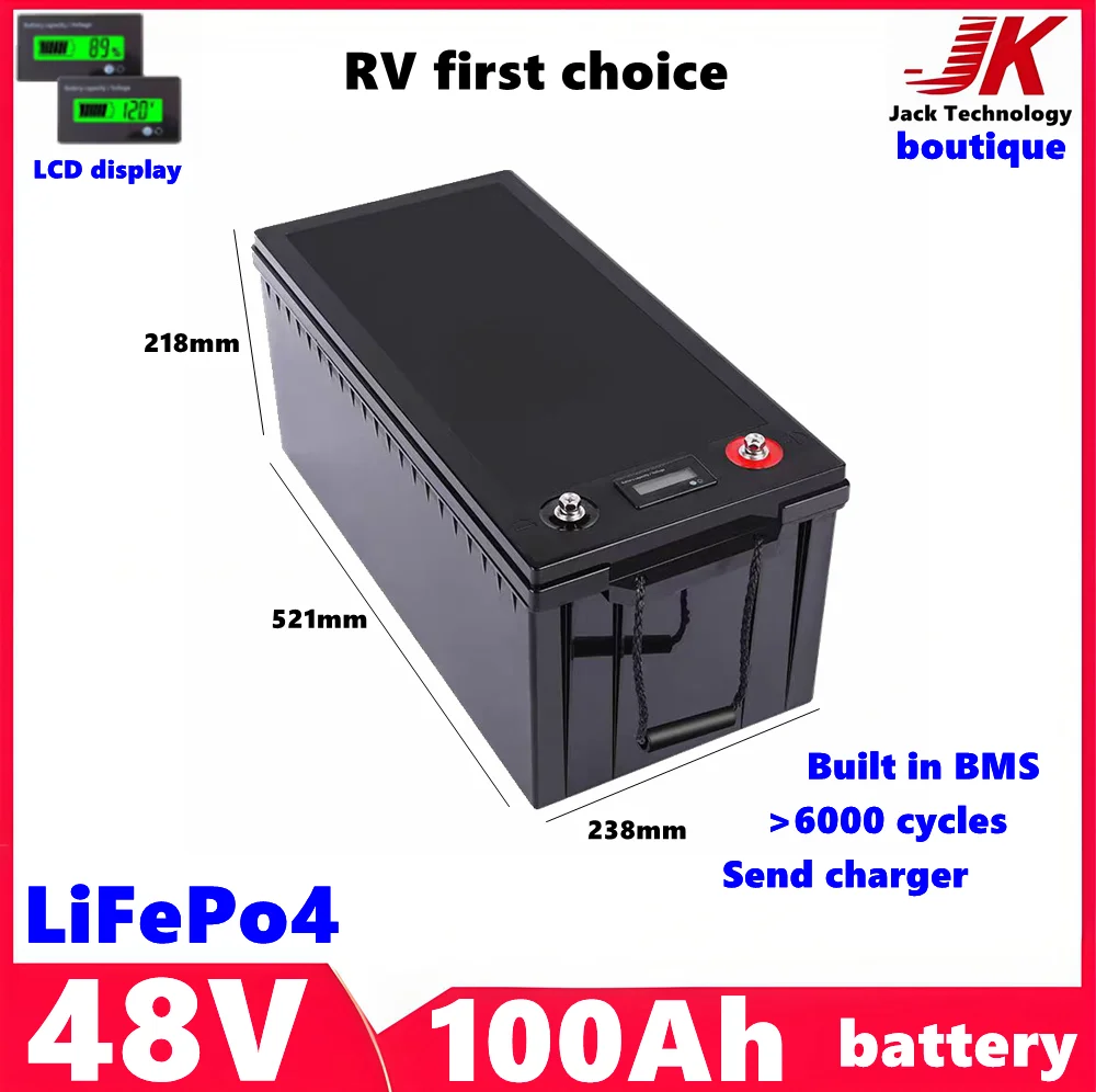 

JK lithium 48v 100AH lifepo4 battery with BMS for tricycle golf cart inverter Solar energy storage，Outdoor，Camping+10A charger