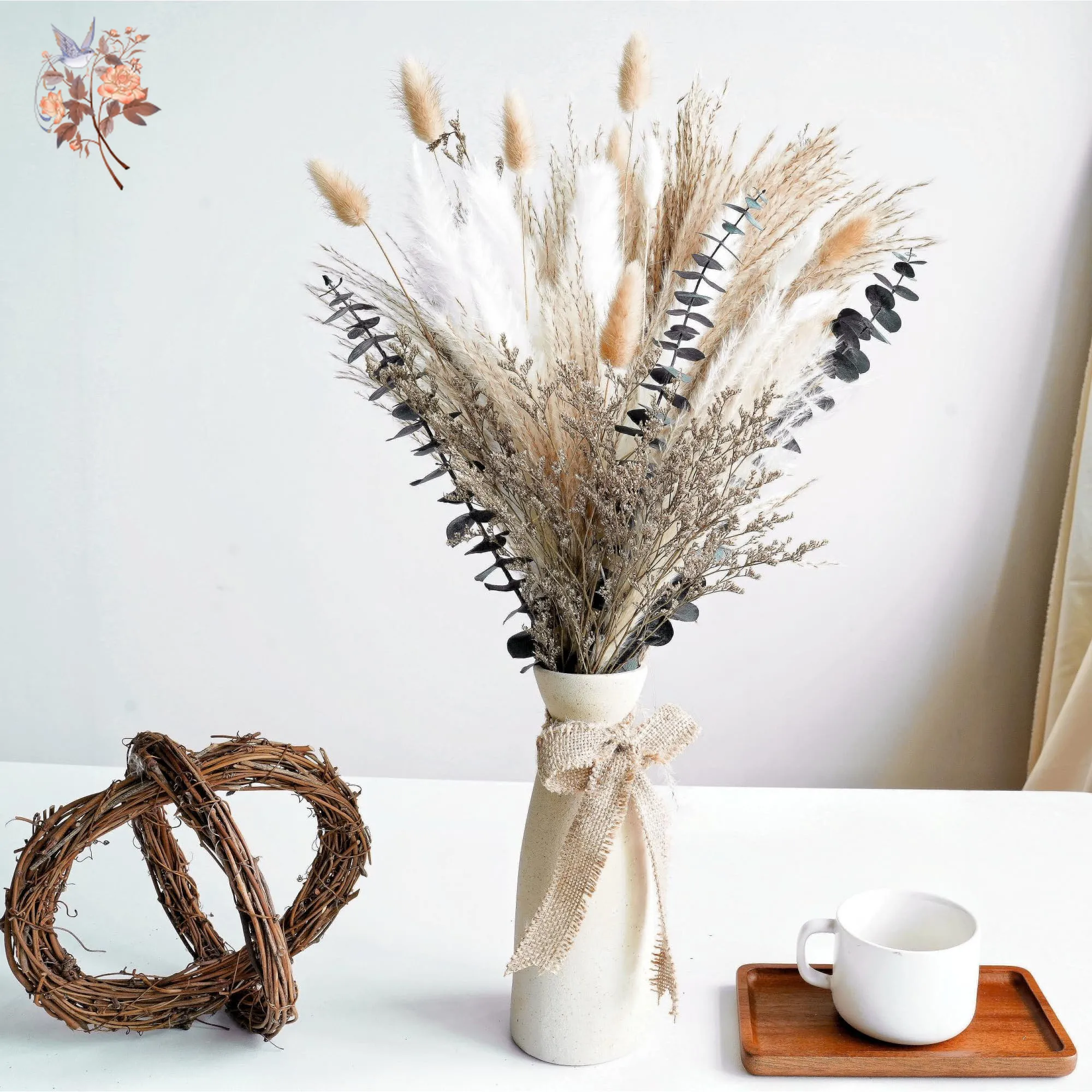 50 قطعة ذيل الأرنب Pampas العشب الأوكالبتوس ديكور باقة الزهور المجففة بوهو الجدول المركزية ديكور جدار ترتيبات الزهور #6