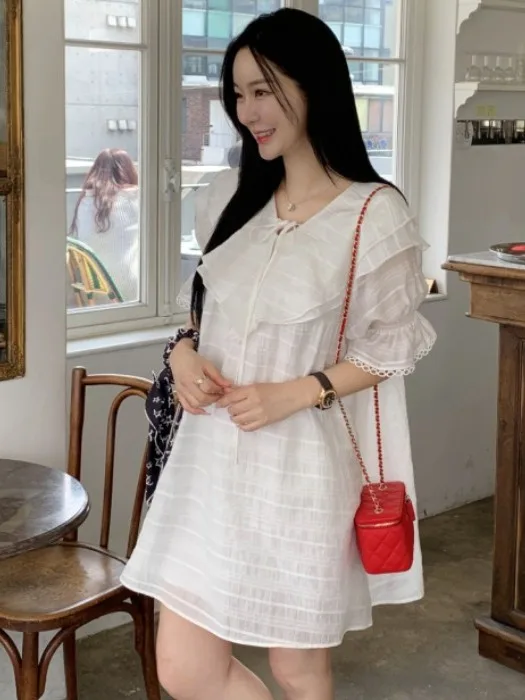 ชุดเดรสทรงหลวมสไตล์หวานแบบใหม่สำหรับฤดูร้อน ลายจีบระบาย ดีไซน์น่ารัก เหมาะสำหรับใส่ไปทำงานหรือโอกาสต่างๆ...