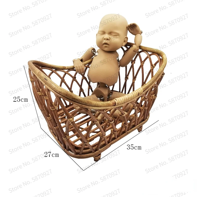 2022 Newborn Photography Props Basket Vintage Rattan Baby Bed Weaving Baskets Wooden Crib for Bebe Photo Shoot Photo Furniture