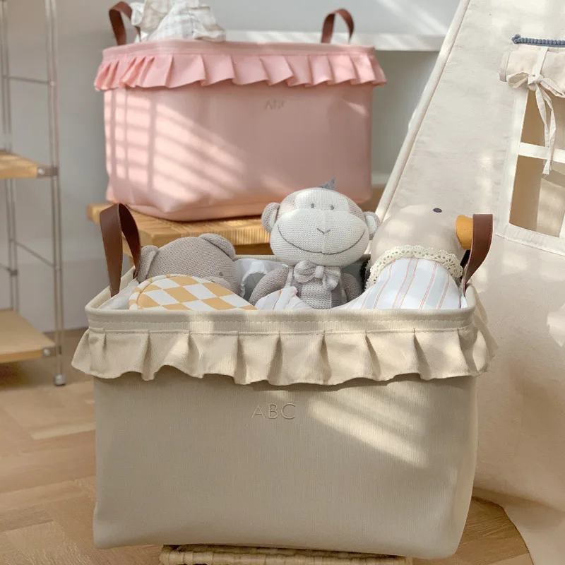 Collapsible Laundry Basket Lace Storage Baskets Large Waterproof Linen Cloth Home Toy Clothes Storage Box Barrel Organizer