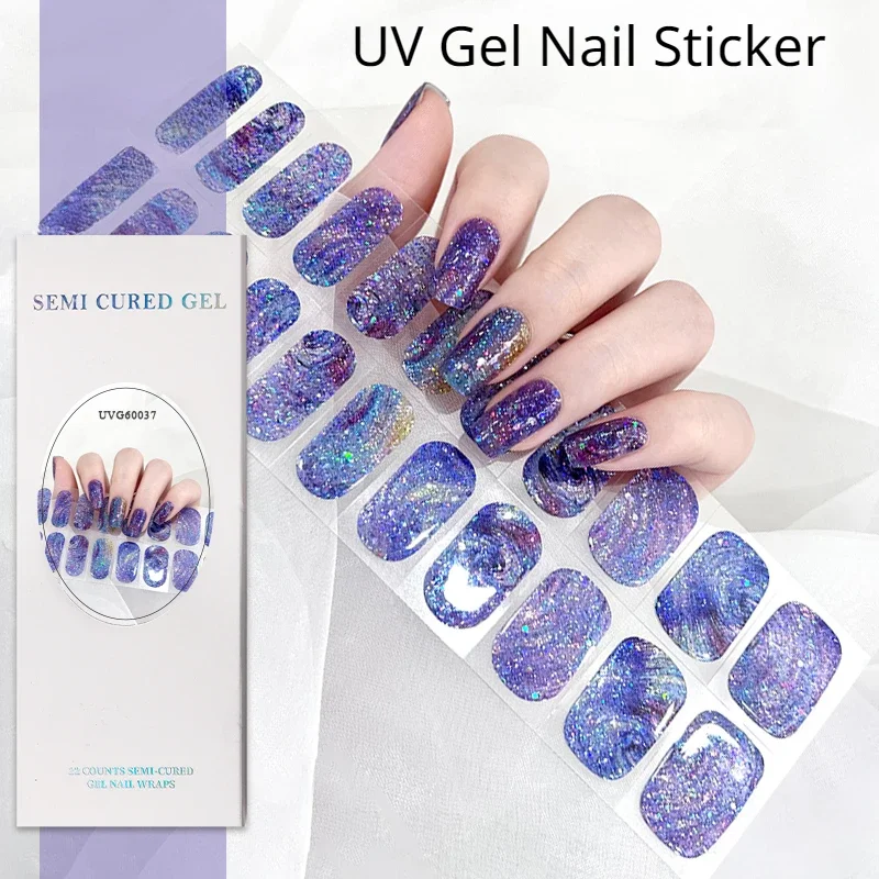 Semi Cured Gel Nail Wraps Patch Manicure Nail Art Decor Full Adhesive Waterproof Gel Nail Stickers Get Hard After the UV Light