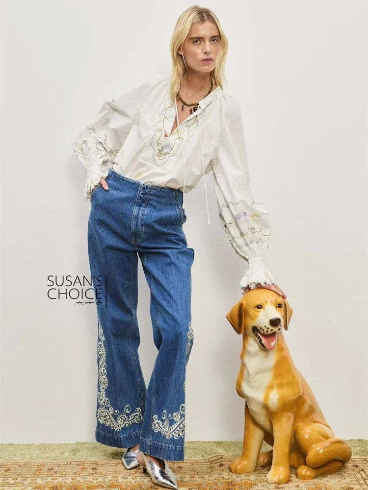 

Susan Organic Cotton Embroidered Lantern Sve Loose irt Casual Sle Women's Faion Top Breathable Comfortable Long S...