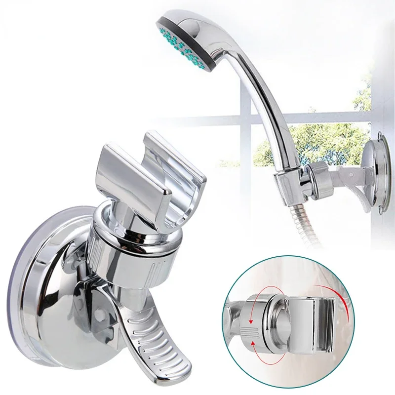 1pc 360° Adjustable Shower Head Holder with Suction Cup, Wall Mount Bracket for Bathroom, Plastic Material, Shower Organization
