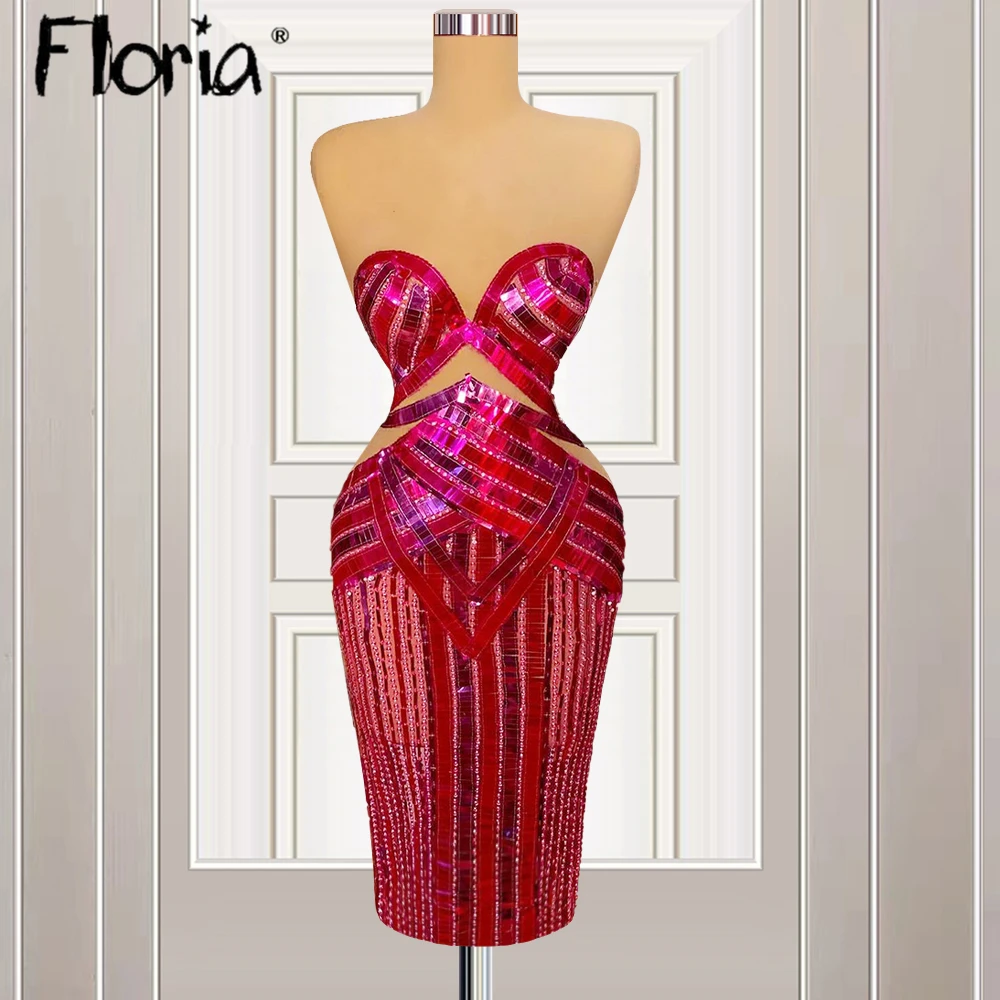 Floria Fuchsia Full Crystals Mini Prom Gowns Five Styles Pageant Party Night Dress Knee Length Sexy Cocktail Dresses Graduation