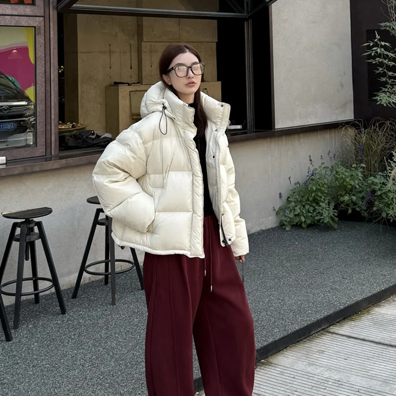 Pato branco para baixo feminino com capuz quente jaqueta 2025 inverno novas mulheres de alta qualidade jaqueta moda parker h756