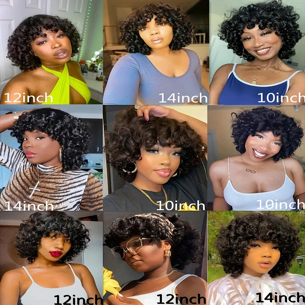 Afro Rose Curly Funmi Wigs with Bang Short Bouncy Curly Bob Wig With Bangs Machine Made Rose Curl Human Hair Wig For Black Women