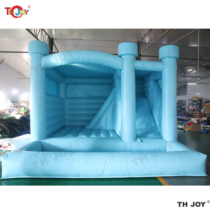 4x4m Commercial Pastel PVC Bounce House With Slide Ball Pit Jumping Castle Inflatable Wedding Bouncy Castle For Sale