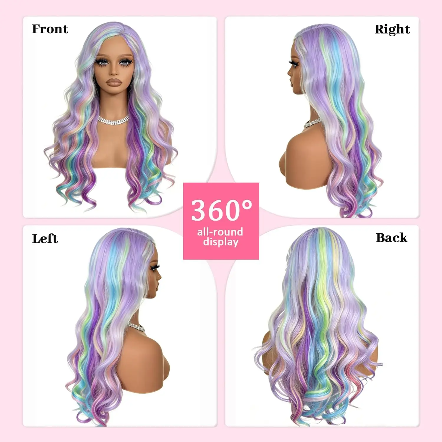 Rainbow Wig Long Wavy Curly Wigs for Women Colorful Wigs 26 Inches Rainbow Ombre Wigs Synthetic Cosplay Wig Pastel Colored Wigs