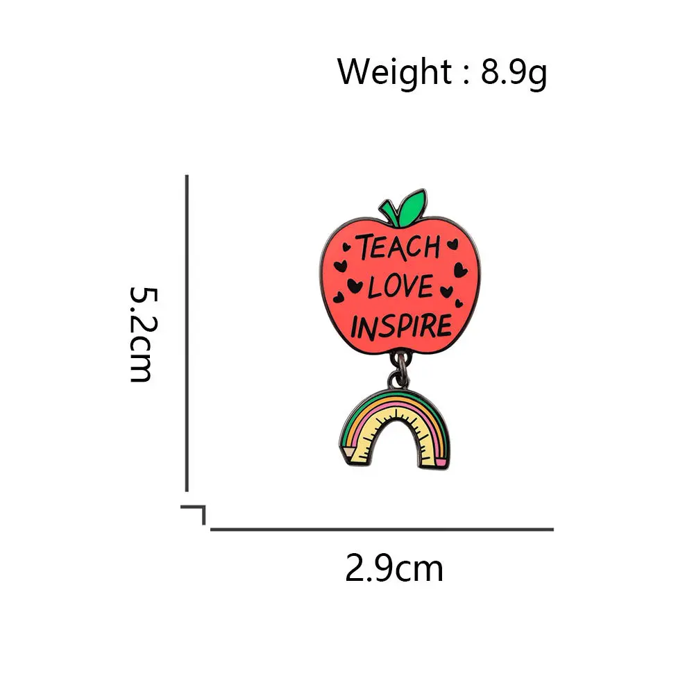 TEACH LOVE INSPIRE Red Apple Enamel Brooch Rainbow Penci Ruler Pendant Badge Teachers' Day Gift