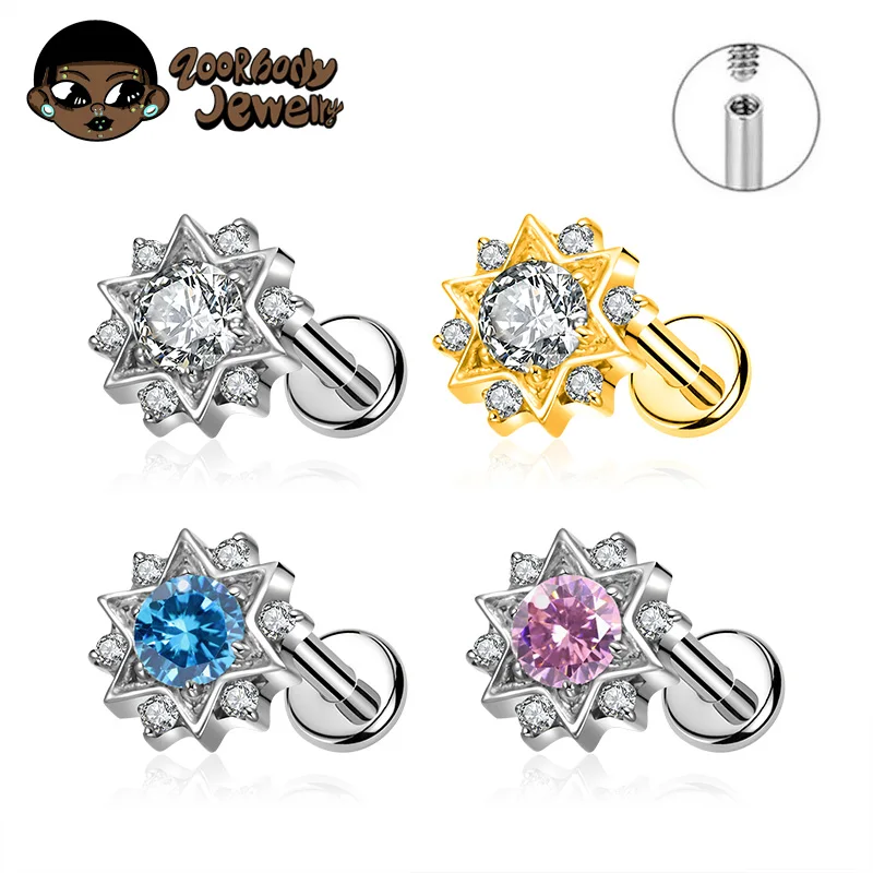 ASTM F136 Titan Klassische Luxus-Ohrstecker 16G 18G Lobret Conch Flat Tragus Helix Conch Piercing Lippen-Nasenring