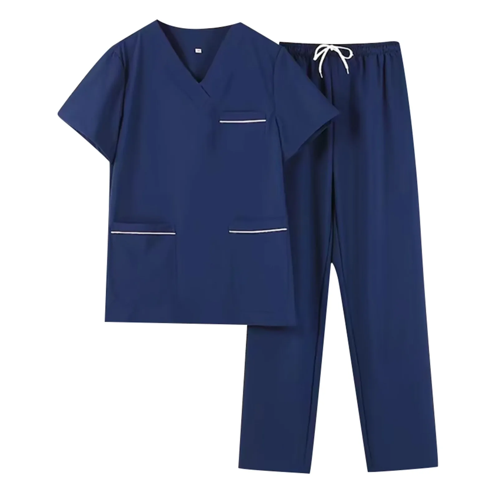 Mulheres Monocromática Terno Cirúrgico, Enfermeira Scrubs Conjuntos, Médicos Uniformes, V Pescoço Blusa de Manga Curta, Calças