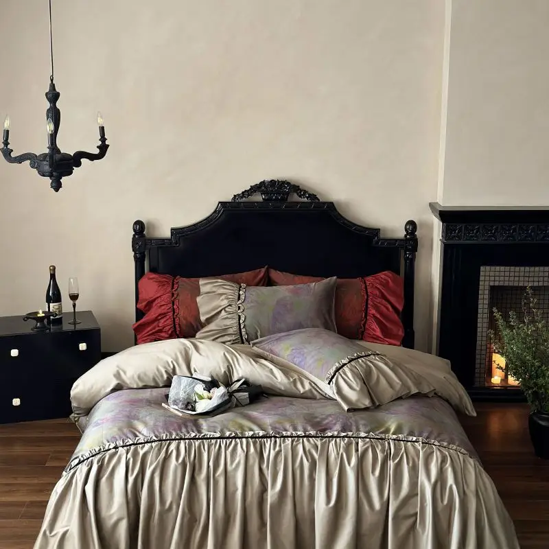 

Princess Ruffle Edge Cotton Bedding Set Duvet Cover Linen Fitted Sheet Pillowcases Home Textile
