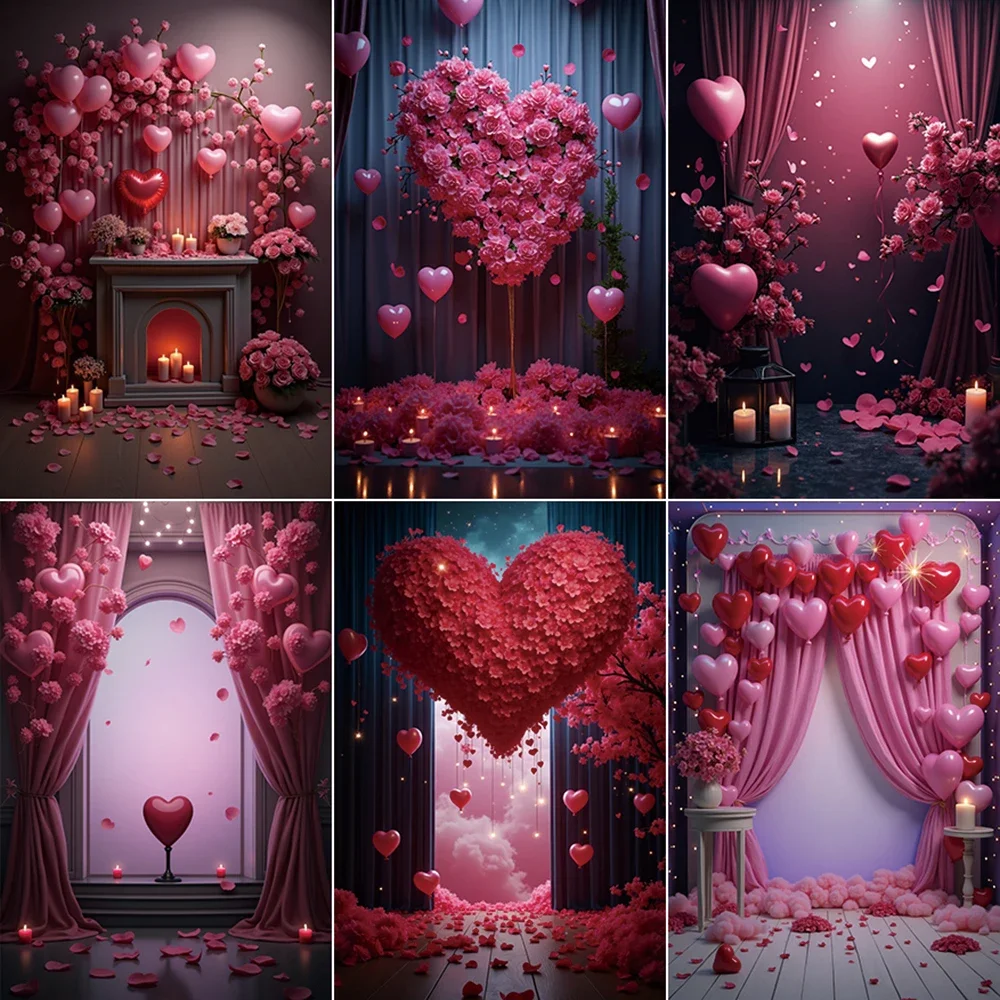 

MOON.QG 2025 Valentain's Day Photography Background February 14 Love Balloon Curtain Photozone Backdrop Women's Studio Supplies