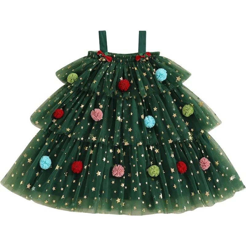 

Christmas Tree Tulle Ruffle Lace Dress Soft And Comfortable Skin friendly And Breathable Suitable Party Family Gathering Dress