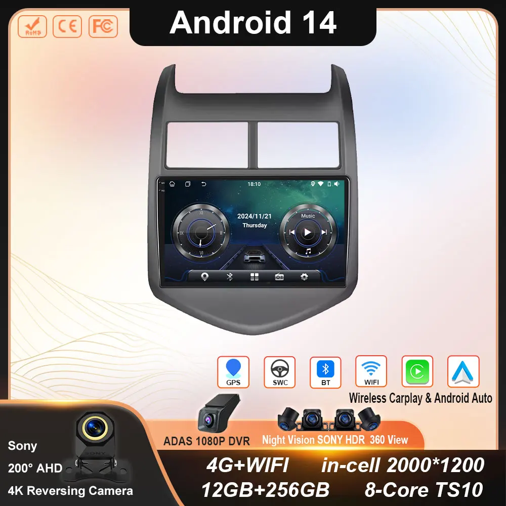 

Android 14 Car Radio for Chevrolet Aveo 2 Sonic T300 2011-2015 Multimedia Naviagtion Player Carplay Head Unit Stereo WIFI NO DVD