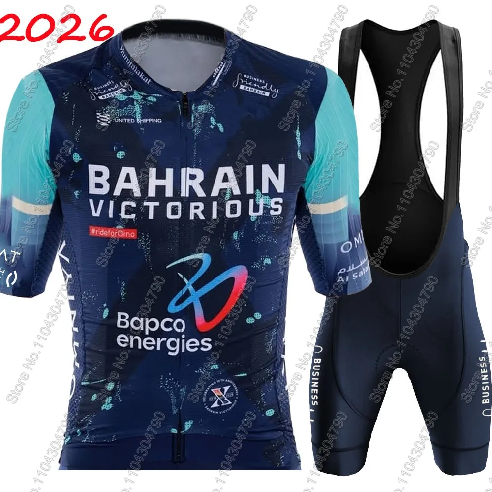 Image of 2026 Bahrain Victorious Team Radfahren Jersey Set Sommer Männer Kleidung Rennrad Shirts Anzug Fahrrad Trägerhose MTB Ropa Maillot