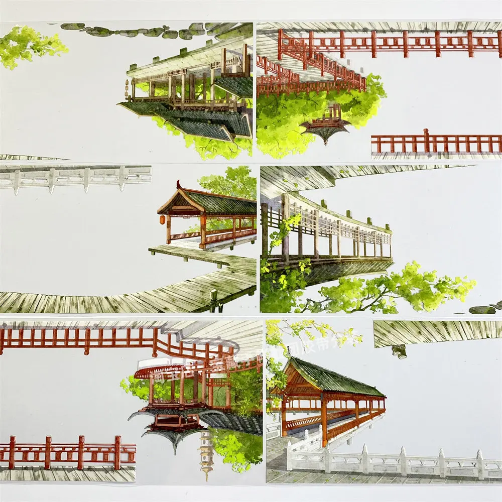 

Декоративная лента Washi Journal W86 Lakeside Pavilion Loft Pavilion Zero Ancient PET для скрапбукинга, коллацев и изготовления открыток