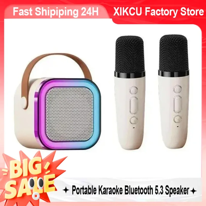 XIKCU Portable karaoké Bluetooth 5.3 haut-parleur système PA avec 2 Microphones sans fil maison famille chant cadeaux pour enfants