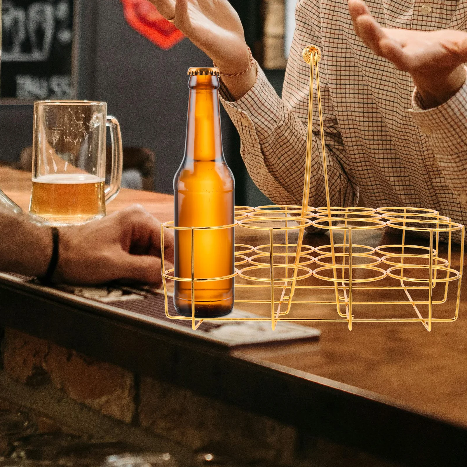 

Practical Beer Holding Basket Creative Design Light Easy to Use Portable Beer Storage Rack Bottle Organizer Crate Golden
