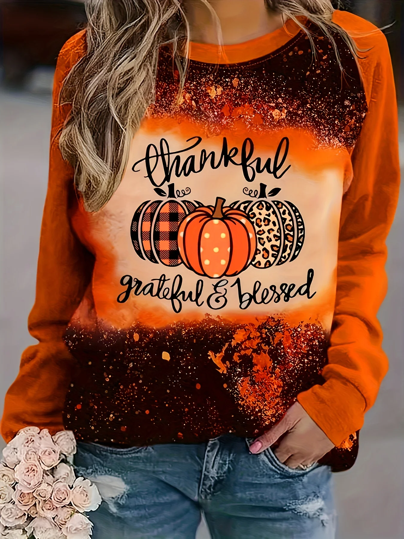 Women's Western ethnic print thin sweatshirt Retro geometric print round neck long sleeve top for women