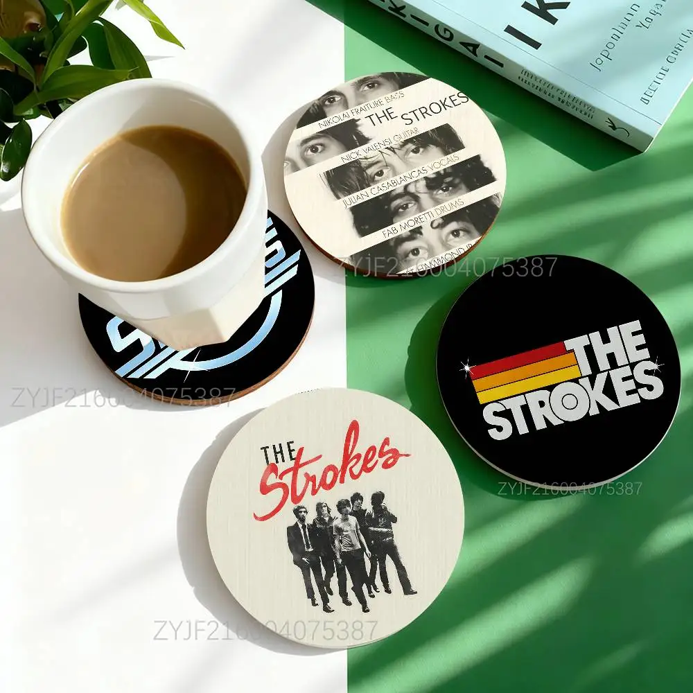 The S-Strokes Band Pattern Art Coasters Round Wooden Heat Resistant Non-Slip Home Decor Gift Multifunctional