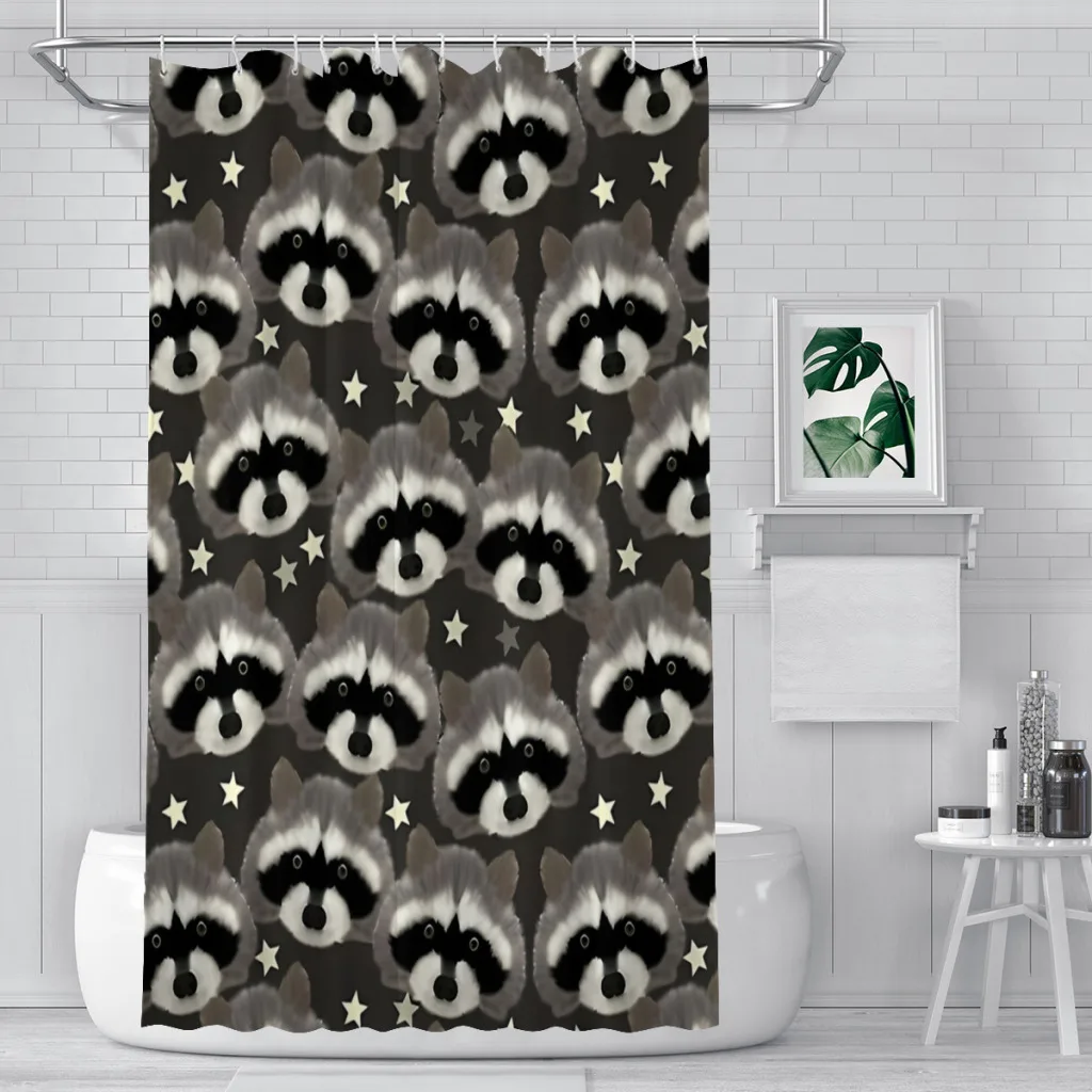 Heads Stars Bathroom Shower Curtains Raccoon Waterproof Partition Unique Home Decor Bathroom Accessories