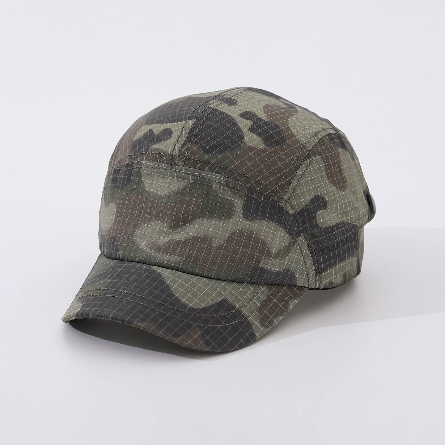 Retro Trend-Inspired Camouflage Grid Fake Pocket Five-Layer Hat - Quick-Drying Adjustable Short-Brim Outdoor Street Casual Hat