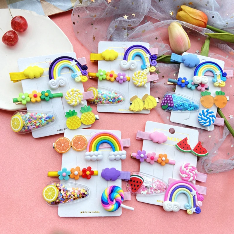 Europe's INS Style Girl Bangs Clip Lollipop Rainbow Flower banana headdress combination