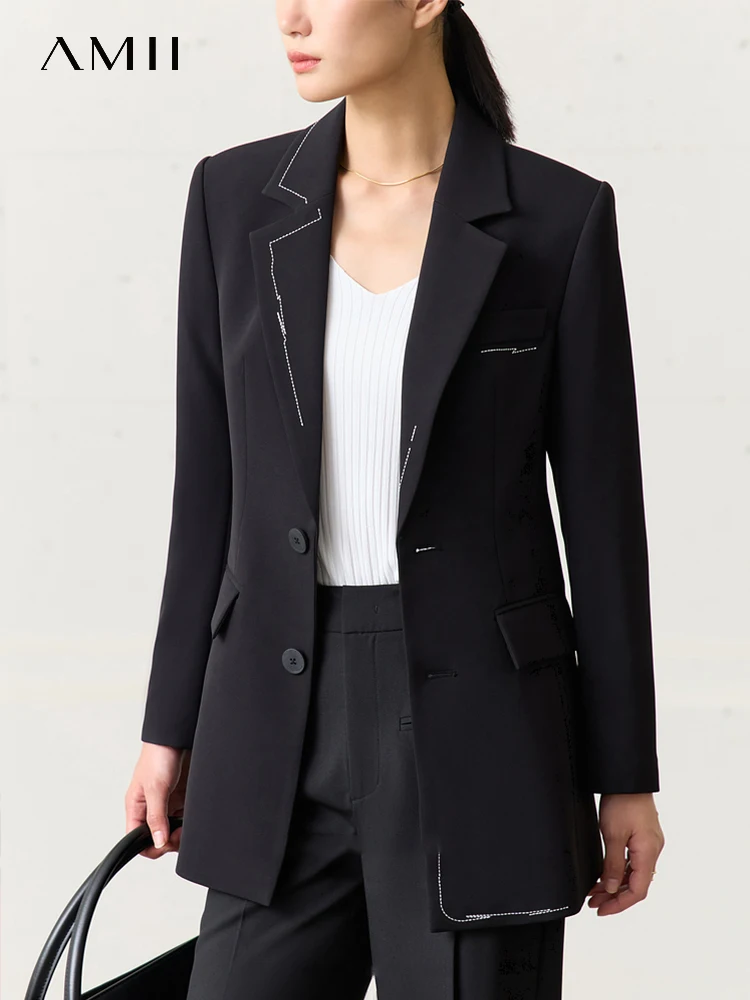 AMII-Blazer et olympiques minimalistes pour femmes, broderie mince, mi-long, dame de bureau, nouveau style, mode automne, 2023, 72351012