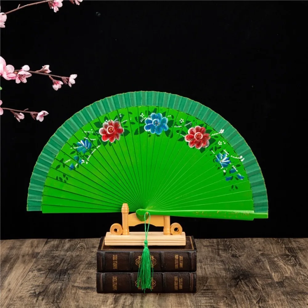 Classical Wooden Folding Fan Double Sided Floral Spanish Dancing Fan Hollow Out Hand Painted Fan Performances