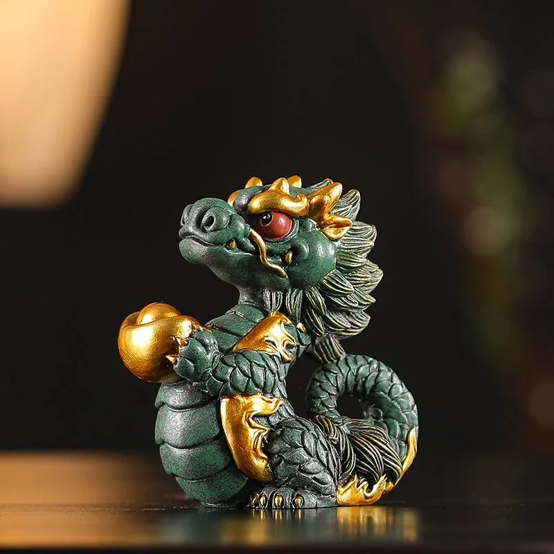 Green Sandstone Dragon Tea Favor Fortune God Dragon Tea Table Ornaments Home Decoration Can Keep Tea Favor